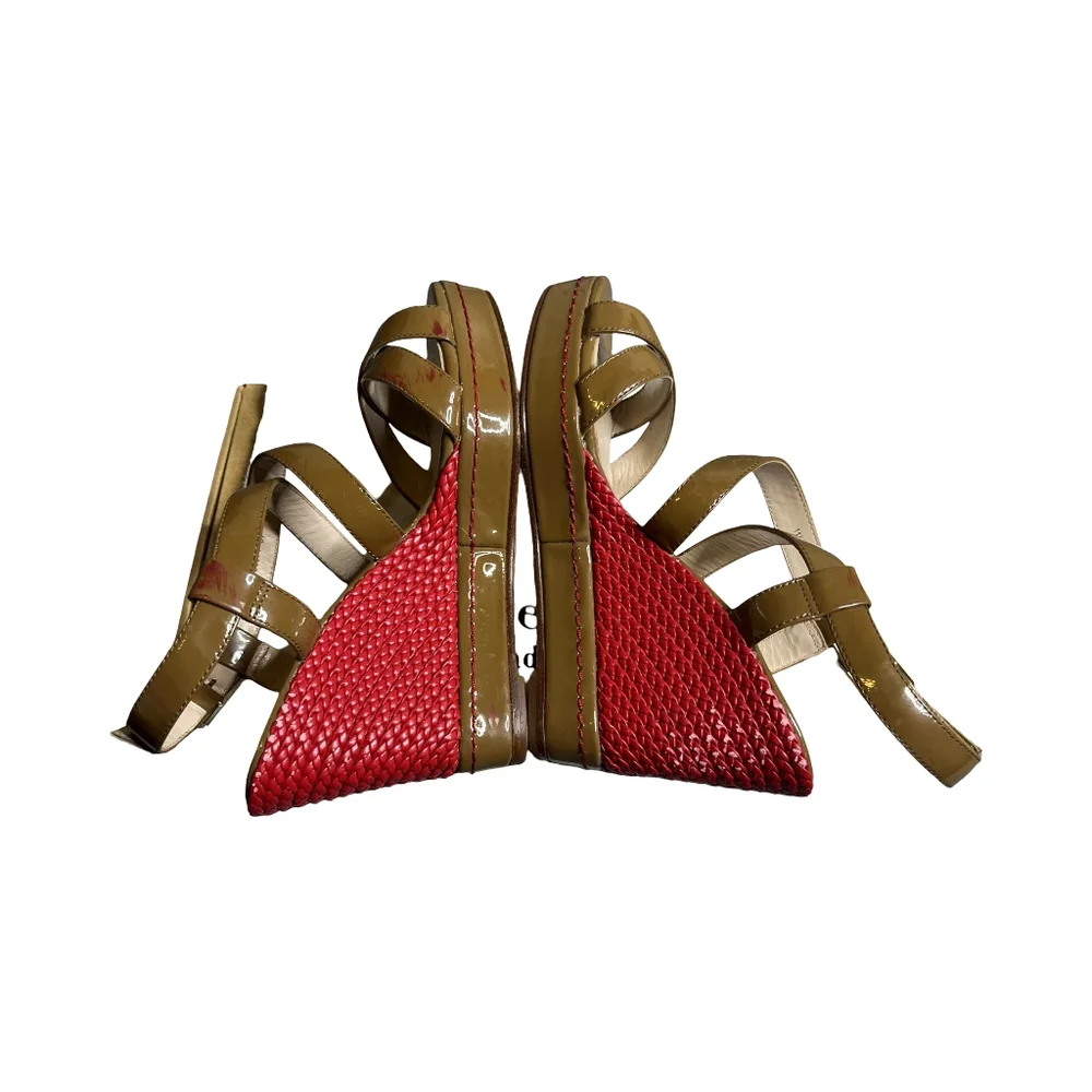 L.K‎ Bennett Patent Leather Red and Brown Wedge Sandals Size: 37